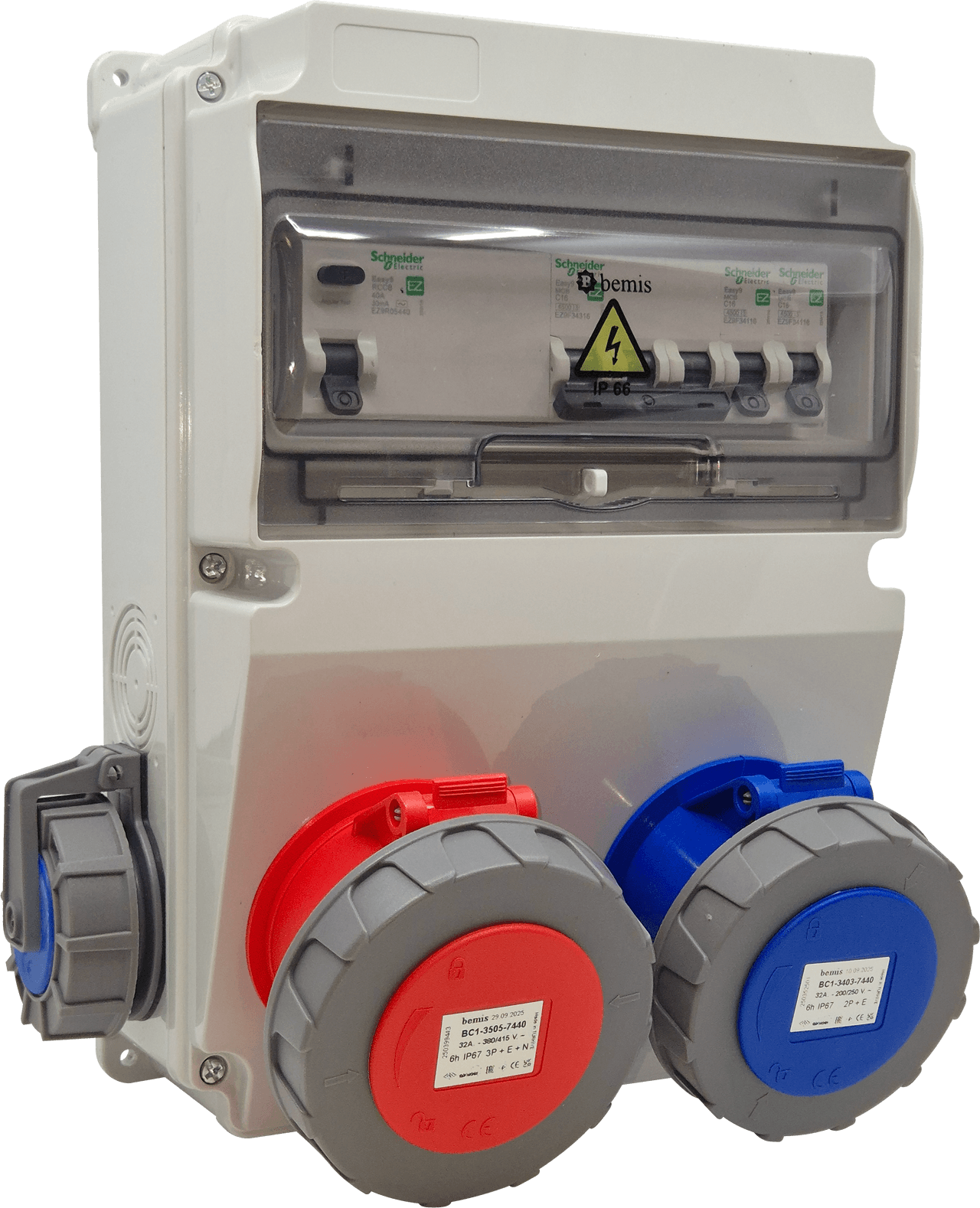 IP66 Kombinasyon · 1× Trifaze 32A + 1× Monofaze 32A + 1× Schuko 16A
