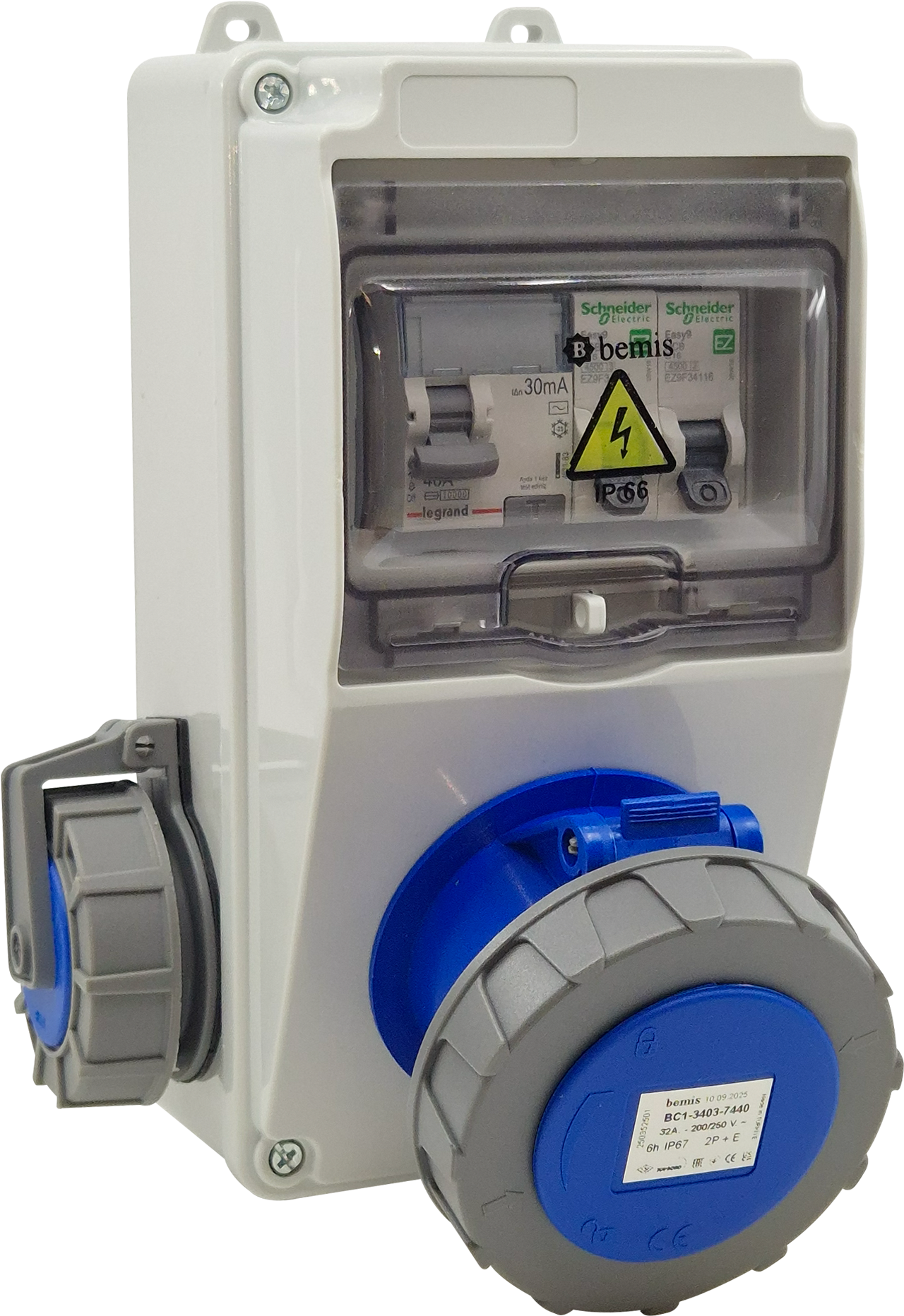 IP66 Kombinasyon · 1× Monofaze 32A + 1× Schuko 16A