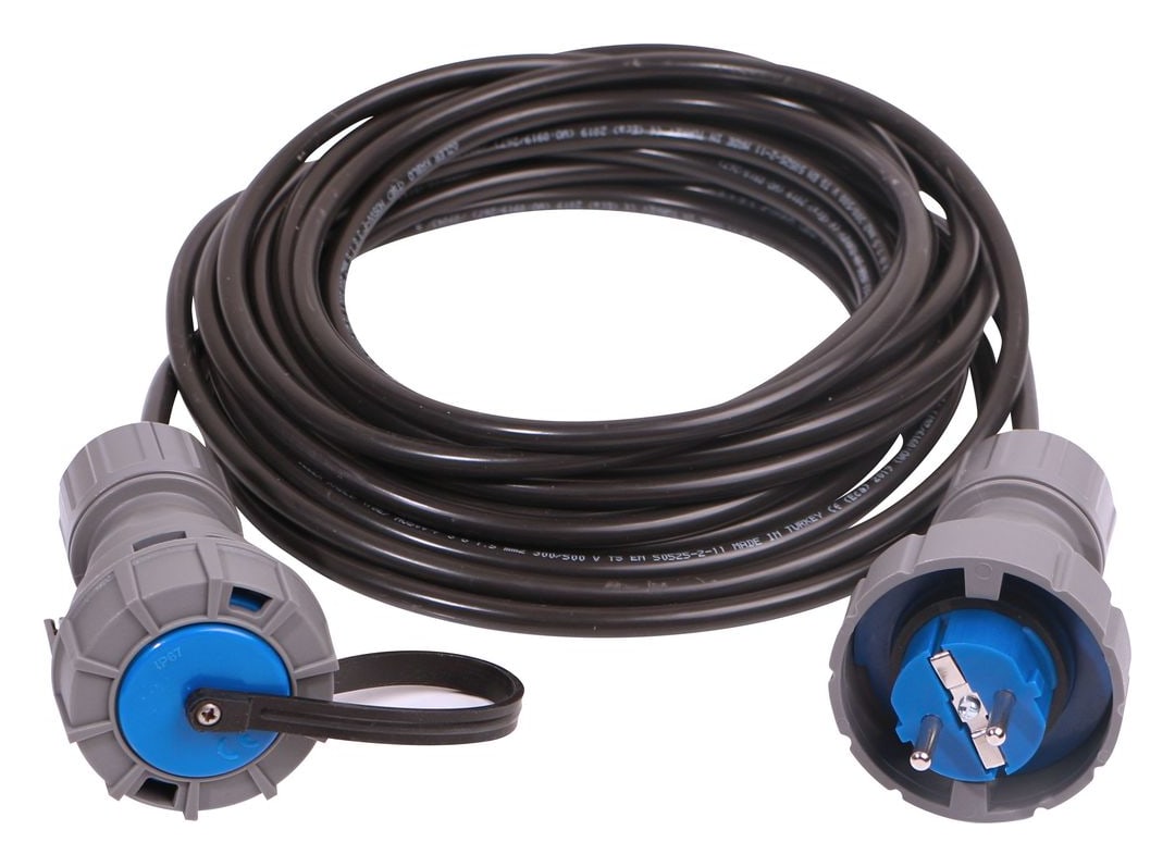 Seyyar Uzatma Kablosu · 10 m · IP68 1/16A Plug → IP68 1/16A Plug